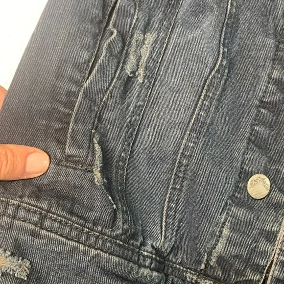 Free People distressed denim with built in hoodie sweatshirt jacket size XS - Picture 5 of 12
